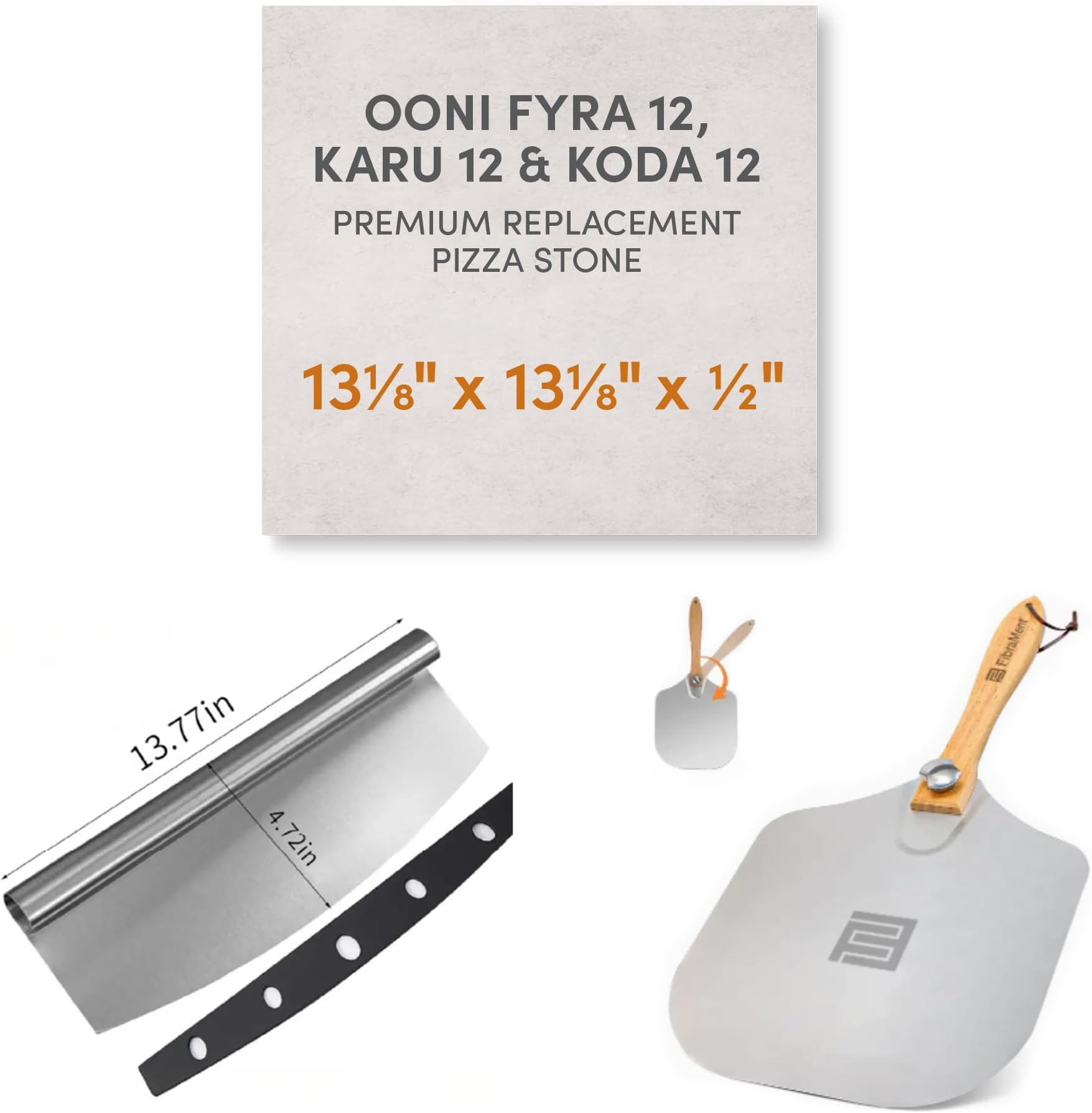 FibraMent-D Premium Replacement Stone Compatible with Ooni Pizza Oven 13.2" x 13.2" x 0.6" - Compatible with Karu 12, Fyra 12, Koda 12 Ovens