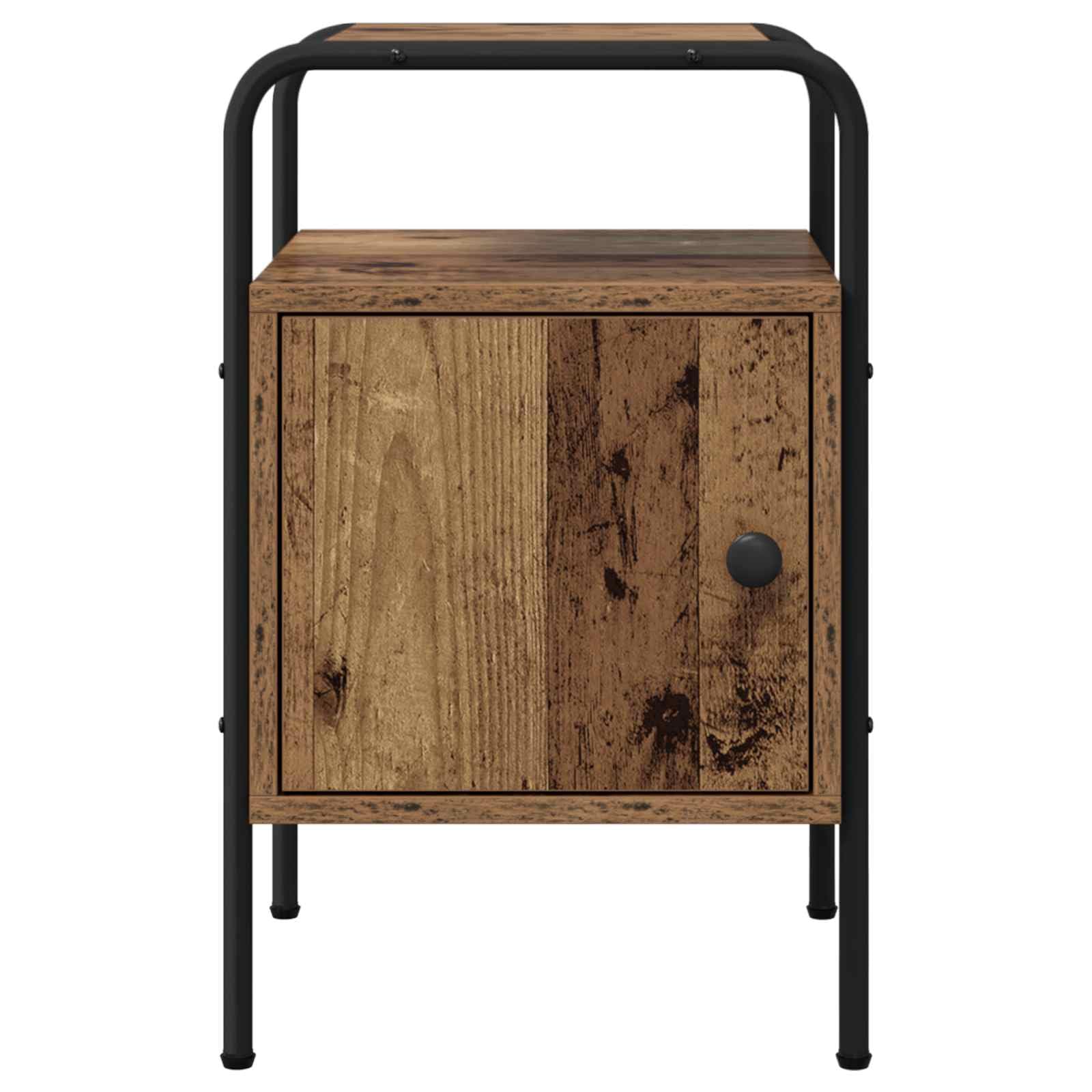 Armadio da notte legno antico con struttura in acciaio zincato, comodino moderno con anta e ripiano, mobiletto salvaspazio per camera letto soggiorno ufficio