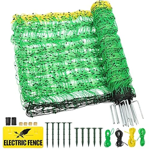 TMEE Electric Fence Netting Livestock Fencing for Goat with 14 Posts Double Spiked, Portable Mesh for Sheep, Deer, Hogs, Dogs in Backyards, Farms and Ranches, 49.6" H x 164' L, Green Cover