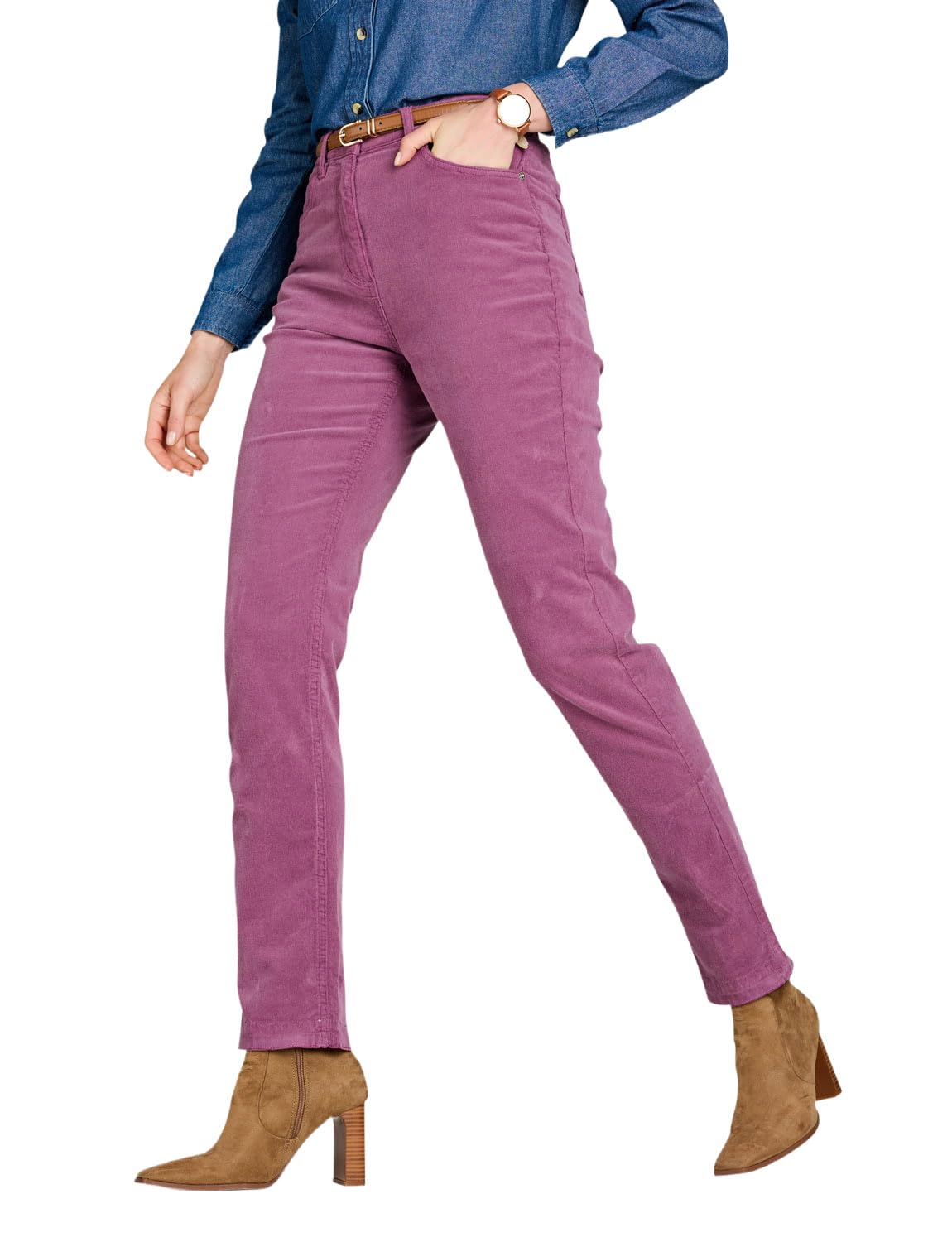Amber Ladies Jeans with Elasticated Back Waist Jeans for Women Stretch Cord Grape 16