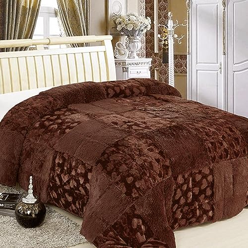 Morbidissimi Trapunta Piumone Soffy Velluto e Ecopelliccia Cuori Matrimoniale Y259 Marrone