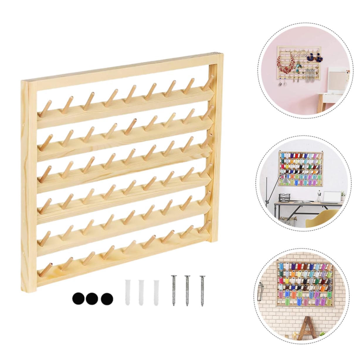 Porte-Fil à Coudre en Bois Mural, 54 Bobines, Organisateur de Fil
