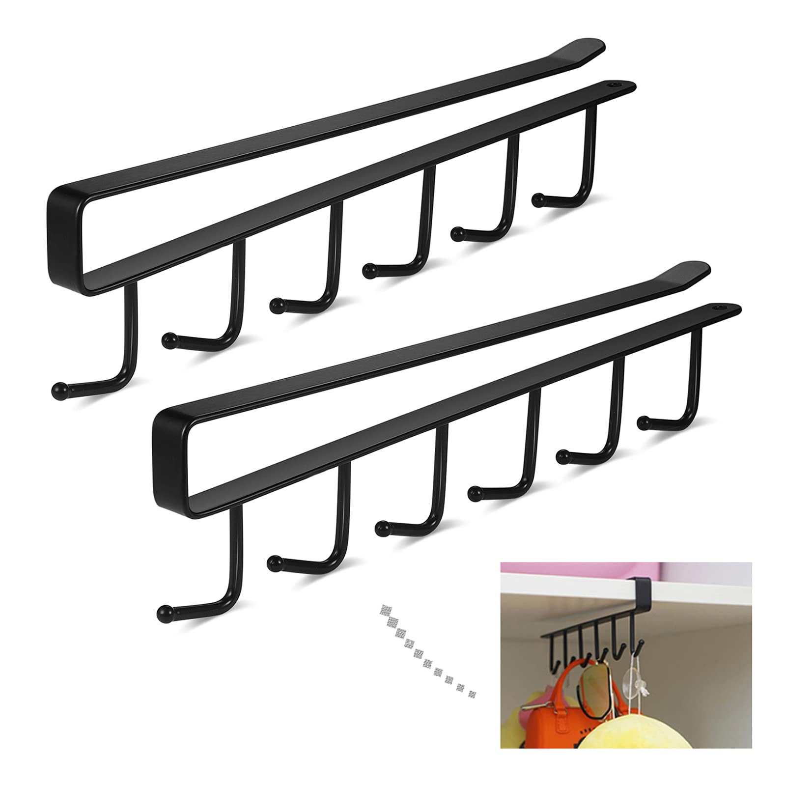FANJURNEY SHOWAY 2pcs Mug Hooks Under Shelf Holder Cups Storage Rack Drilling Free Coffee Kitchen Belts Scarf Hanging Rack, Fit for Flat Buttom Cabinet Without Any Lip