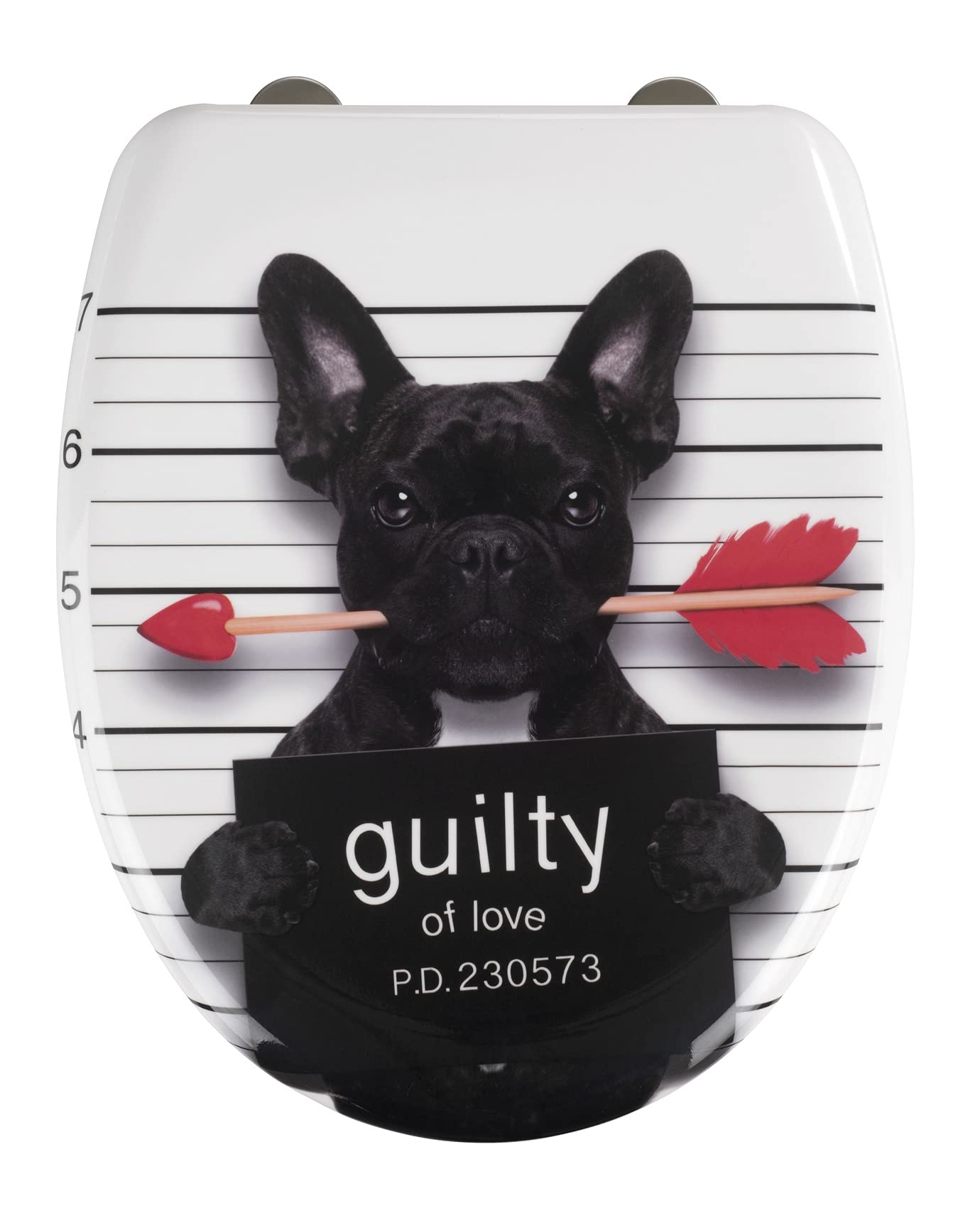 WENKO WC-Sitz Guilty Dog, Toilettensitz mit Absenkautomatik, Fix-Clip Hygiene-Befestigung, WC-Deckel aus antibakteriellem Duroplast Escobillero Badi, cromo 45 x 38 cm