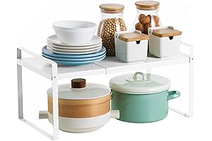 Expandable Kitchen Cabinet and Countertop Storage Shelves Expandable to Double Capacity