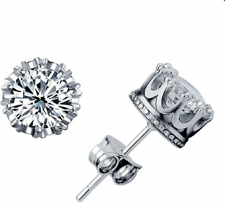 Boutique Uk White Women Crystal Earring Cubic Zirconia Silver Crown Flower Stud Earring for Lady