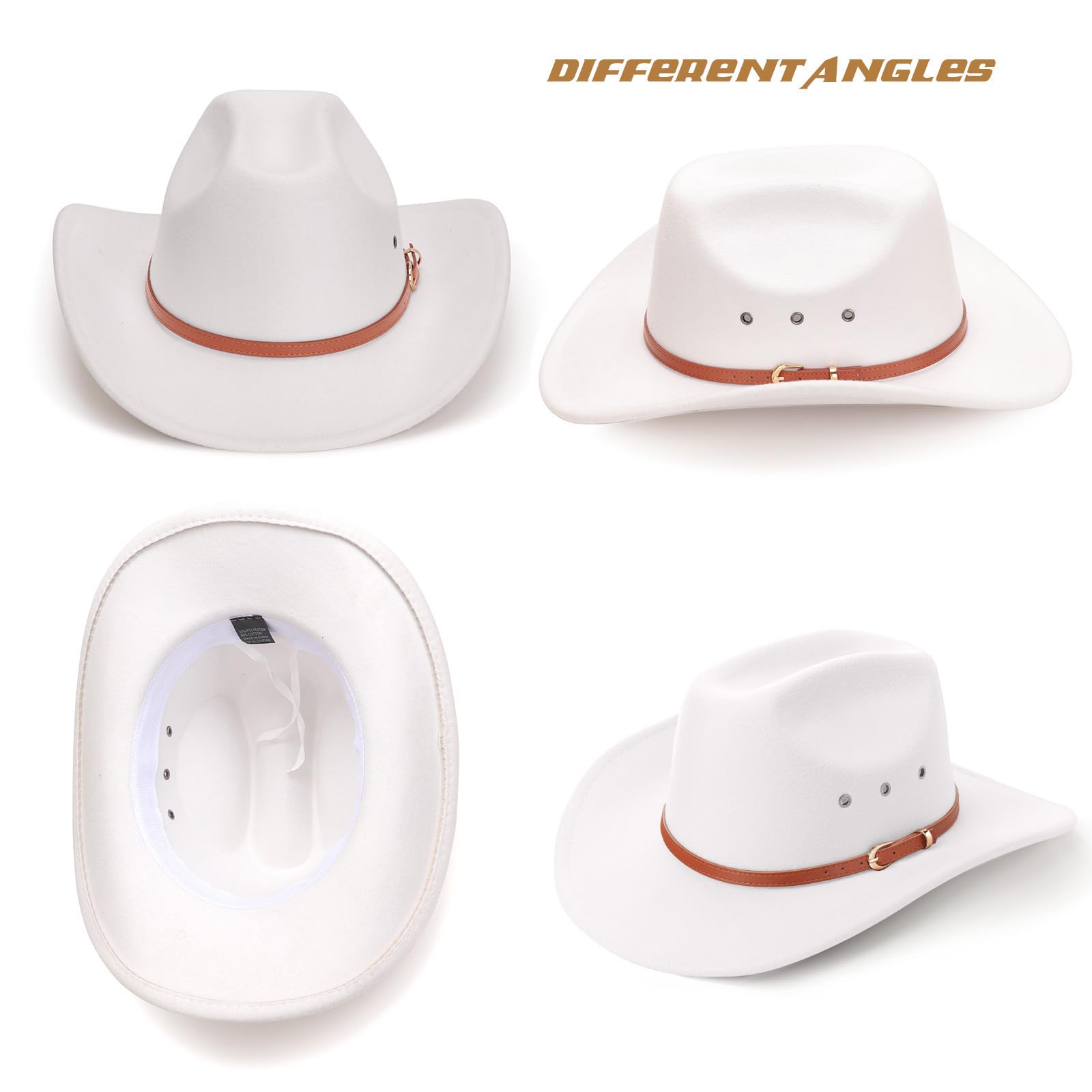 DRESHOW Chapeau de Cowboy pour Femme et Homme Le Rancher Western Chapeau en Feutre Chapeaux Fedora à Bord Large Extérieur avec Boucle de Ceinture Rétro Unisexe Chapeau Roulé