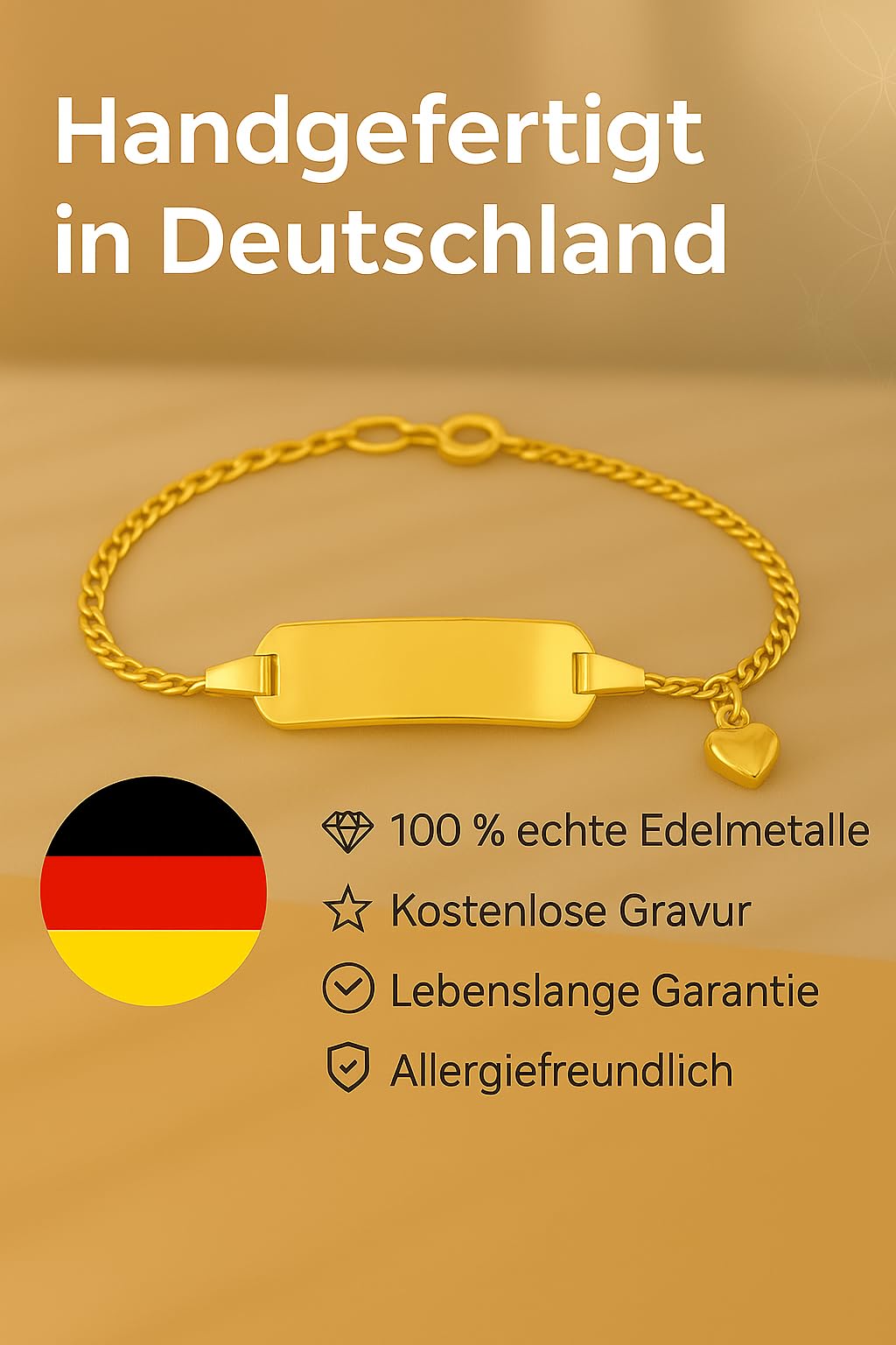 JC Schmuck 333 Gold Baby ID-Armband Kinder Goldarmband 14 cm mit Panzersteg I Armband mit Gravur I Gold Namensarmband I Babyarmband mit Namen I Kinderschmuck made in Germany I 5.5605905