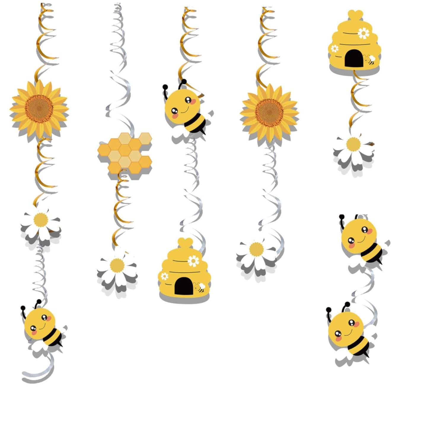 Bumble Bee Hanging Swirl Decorations - 20PCS | Foil Ceiling Streamers for Bee Party, Baby Shower, Gender Reveal | Honey Bee Themed Party Supplies for Buzzworthy Celebrations