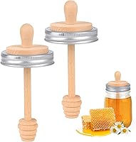 Vista 10 de Sun3drucker Juego de tarros de madera para miel con tapas, palo de madera para tarros de boca regular, tapas de panal de miel para boca regular