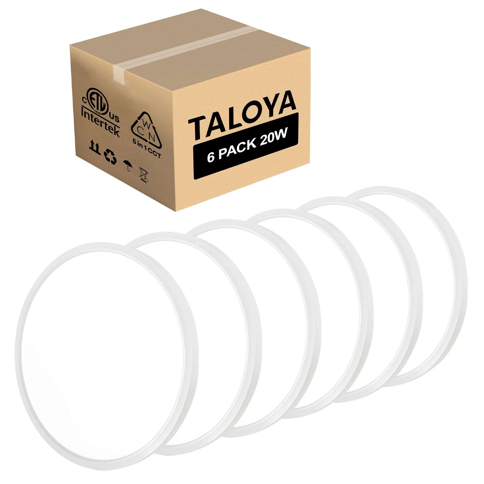TALOYA Flush Mount Light Fixture, 6 Pack of 20W 12 Inch 5 Color Setting Options Led Ceiling Lamp for Bedroom Hallway Basement Closet Utility Office