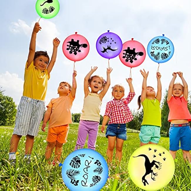 Chivao 30 Pcs Dinosaur Punch Balloons for Kids 18 Inch Animal Pirate Skull Punching Balloon Punch Bounce Balls with Rubber Band for Valentines School Gift Exchange Birthday Party(Dinosaur)