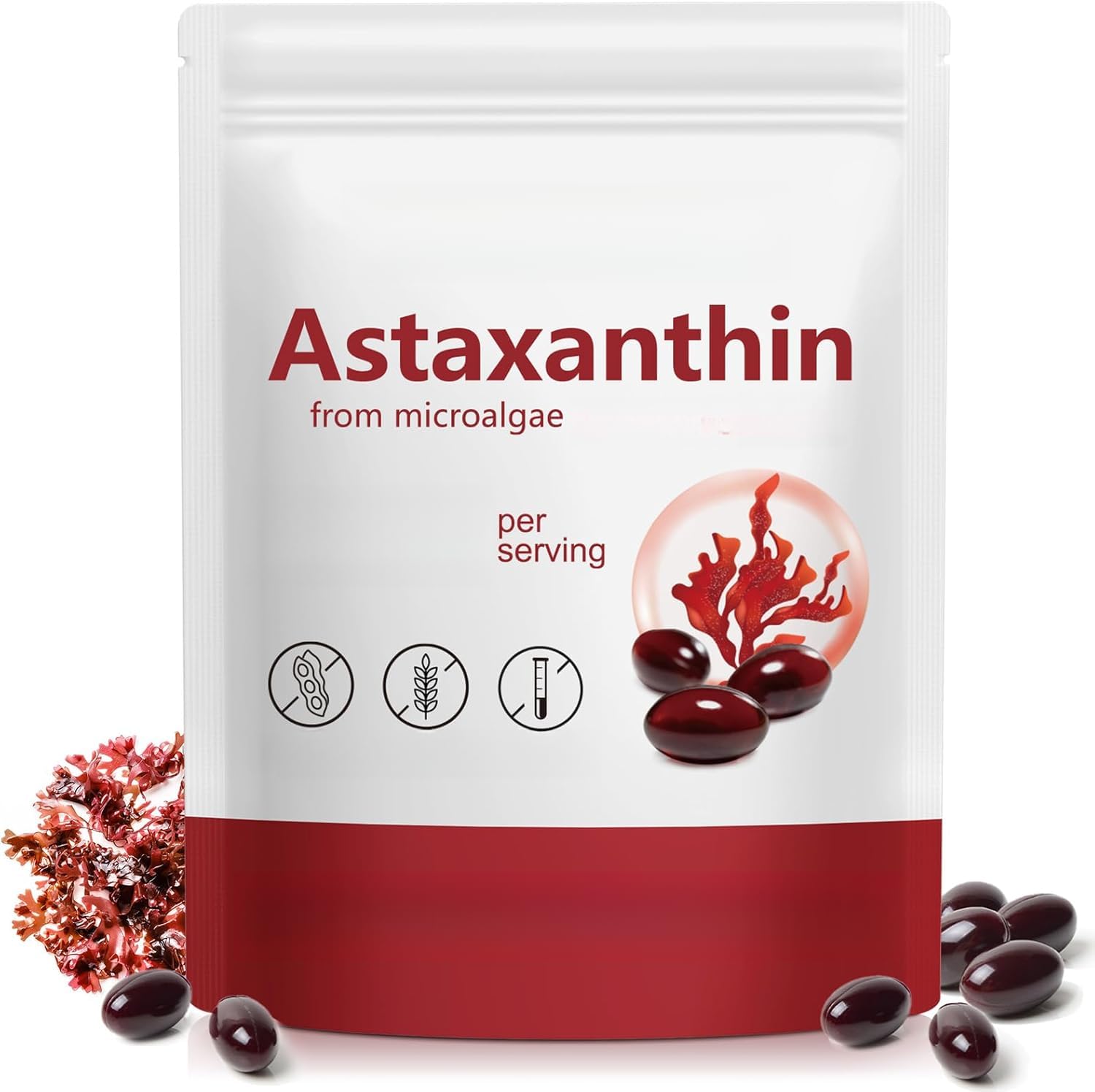 Astaxantina - Supporto sanitario per l'intero sistema di organi del corpo. | Formula di microalghe naturali premium, biologica, senza additivi.