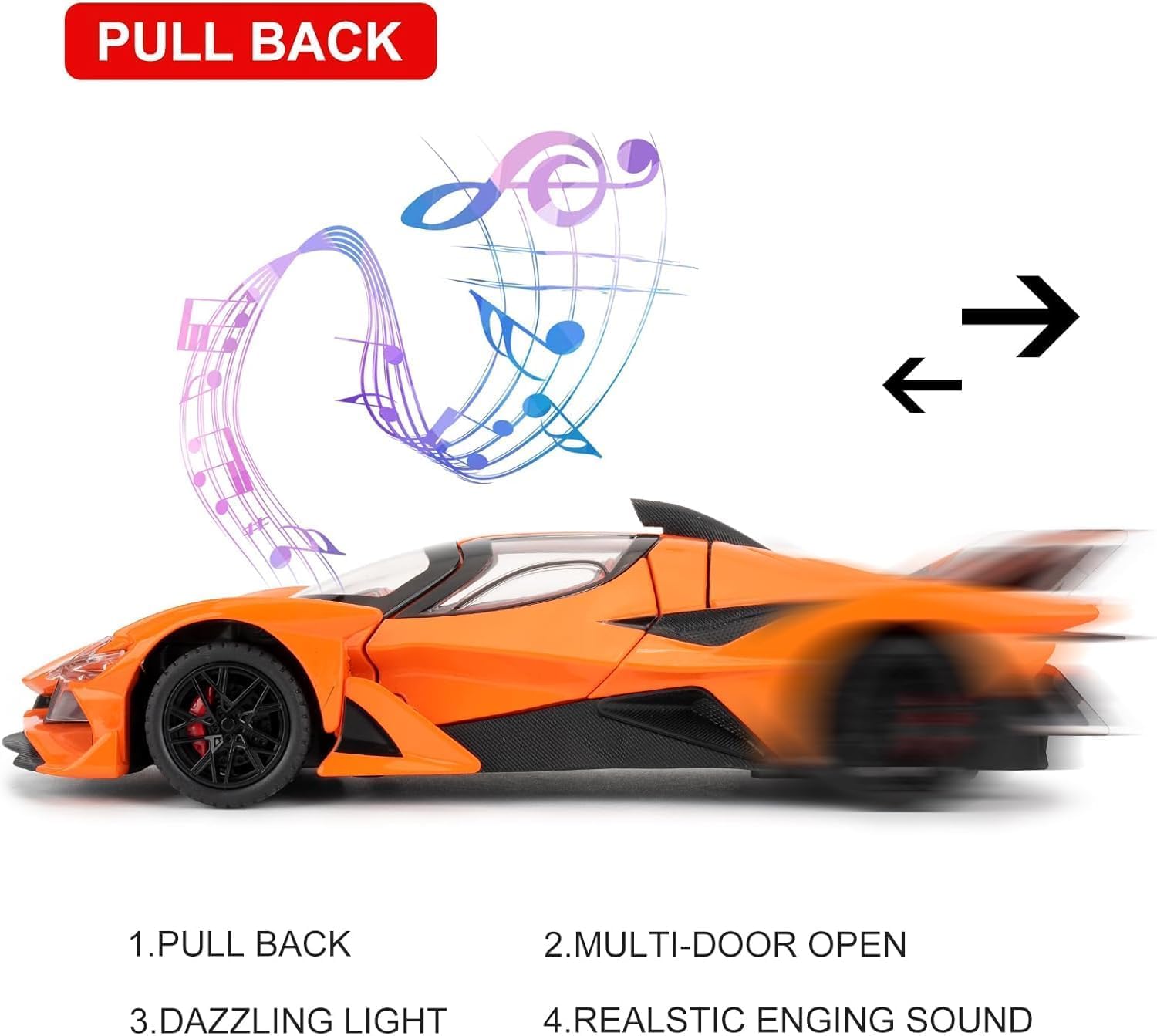 Samtop 1:32 Big Diecast Apollo Project EVO Metal Pull Back Car with 6 Openable Doors with Sound and Light Toy Decoration Car Best Gift Toys for Kids 1