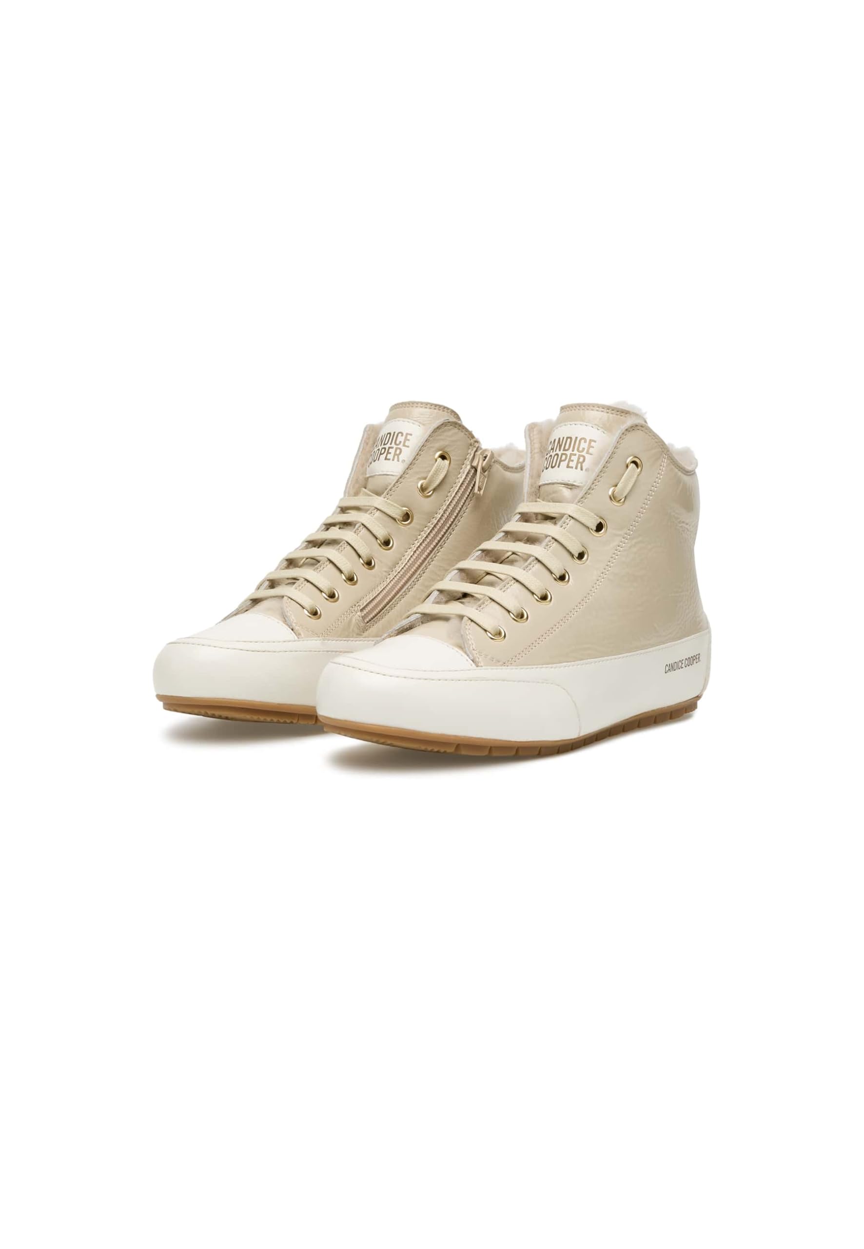 Candice Cooper Femme Plus Fur Tamponato Calf/Crackled Patent Leather Ice-Ecru' Plat Oxford