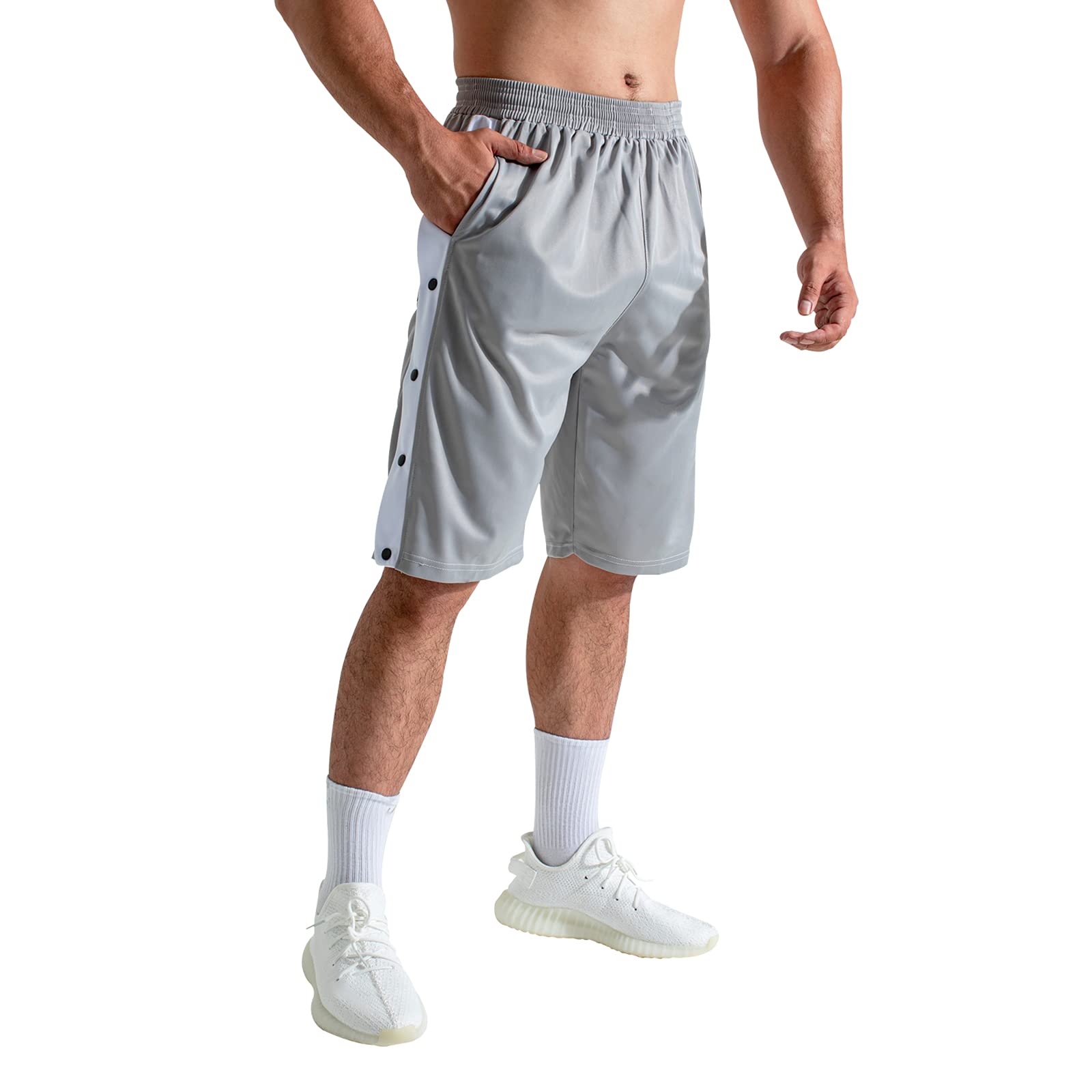 Męskie spodenki do koszykówki spodnie do odrywania sportowe trening bieganie spodnie dresowe na co dzień luźne joggery z kieszeniami, Szare szorty, 3XL