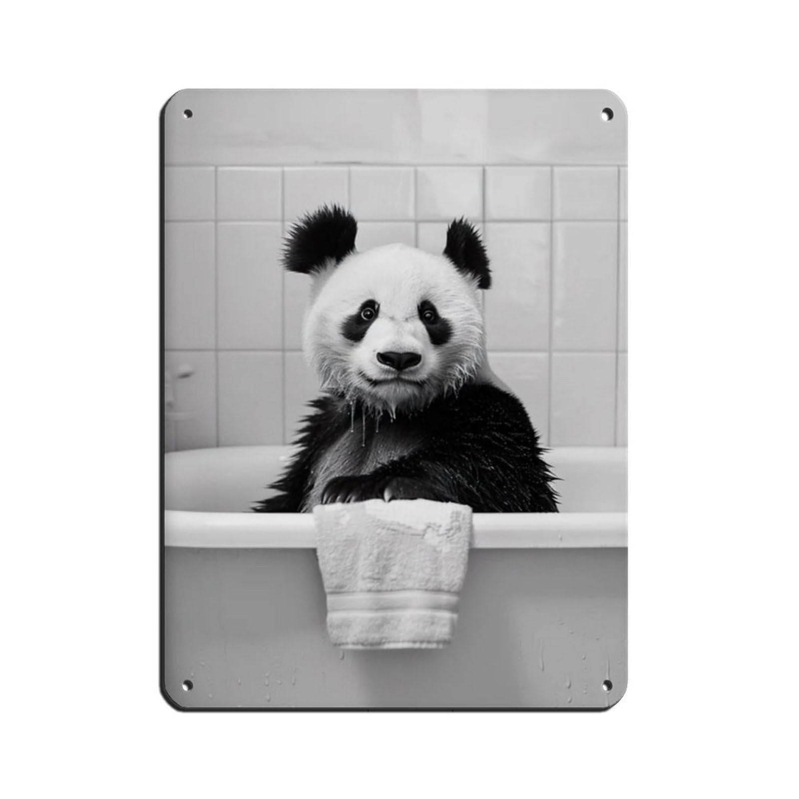 Panda in The Bathtub, Funny Animal Poster Tin Sign Vintage Metal Pub Club Cafe Bar Home Wall Art Decoration Poster Retro 12x16inch(30x40cm)