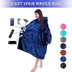Miss Mila®|Oversized Wearable Blanket Hoodie, Ultra Soft All-Season Flannel Sweatshirt Blanket with Kangaroo Pocket, One Size Fits All, Warm Gift for Women Men Teens,Navy Blue