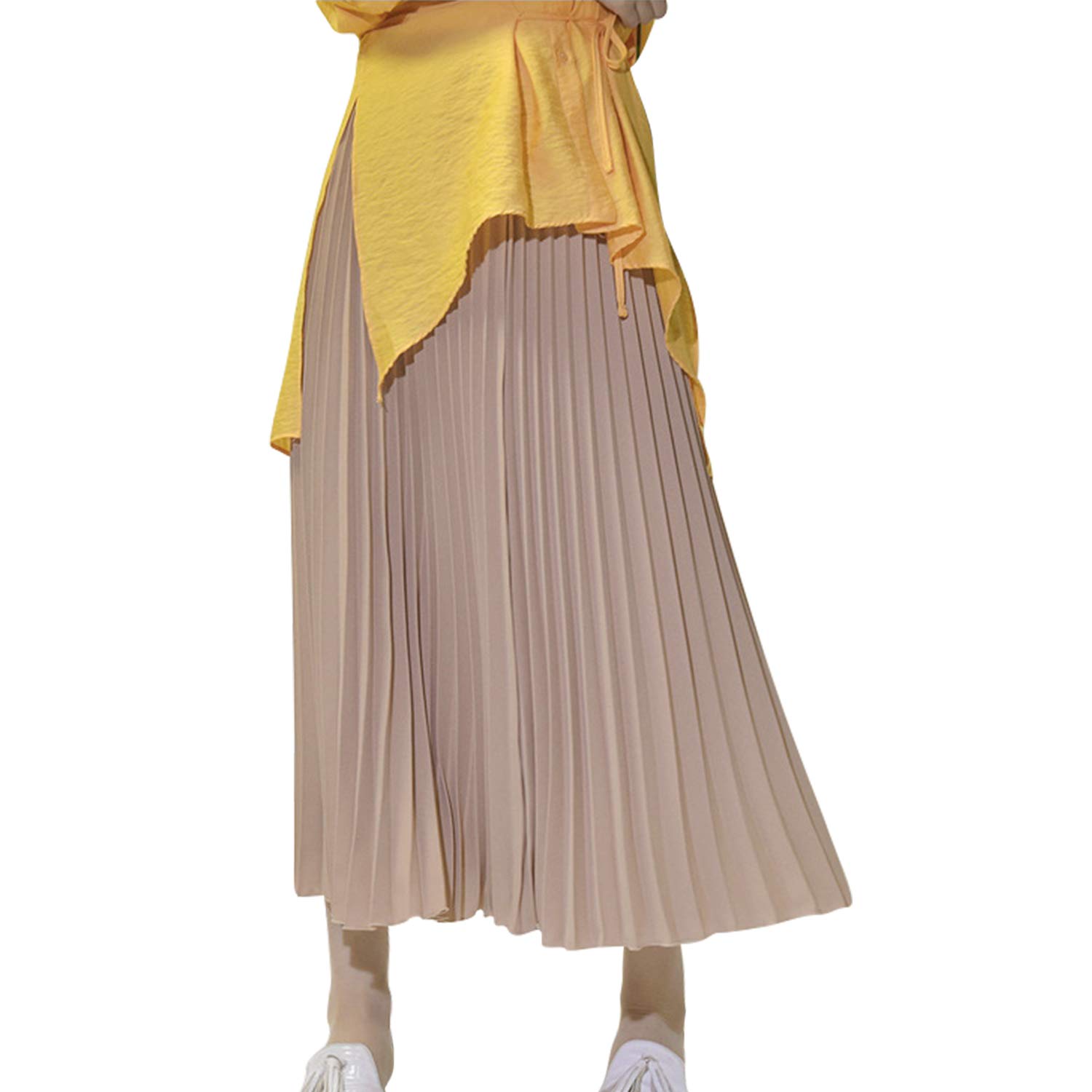 Falda Plisada para Mujer y Niña Longitud Máxima Falda Maxi Plisada Gasa Elástica Falda Larga Plisada Cintura Elástica para Primavera Verano Otoño Longitud de la Falda 90cm Liso
