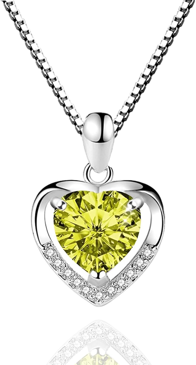 Love Heart Birthstone Pendant Necklace for Women, White Gold Cover Silver with 5A Birthstone, Ideal Jewelry Gifts for Wife, Silver Plated 18+2 inch Box Chain, Anniversary Birthday Gift for Her Love Heart Birthstone Pendant Necklace for Women, White Gold Cover Silver with 5A Birthstone, Ideal Jewelry Gifts for Wife, Silver Plated 18+2 inch Box Chain, Anniversary Birthday Gift for Her