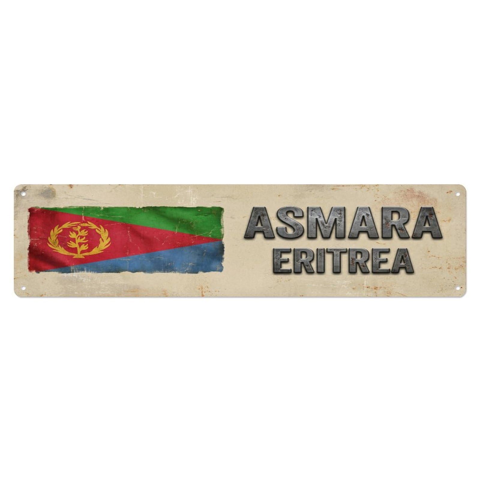 Okahys 4X16inch(10X40cm) Vintage Asmara Eritrea Flag Decor Rustic Travel Metal Tin Sign
