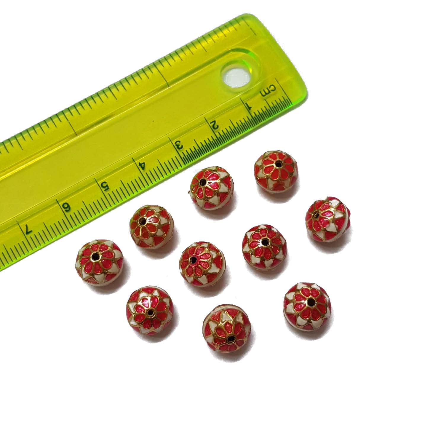10mm, 10 pcs, Pink Meenakari Raw Material Loose Beads Spacers, Connectors, Components for Jewellery Making Embroidery and Craft Work (KTC-1526)-image-25