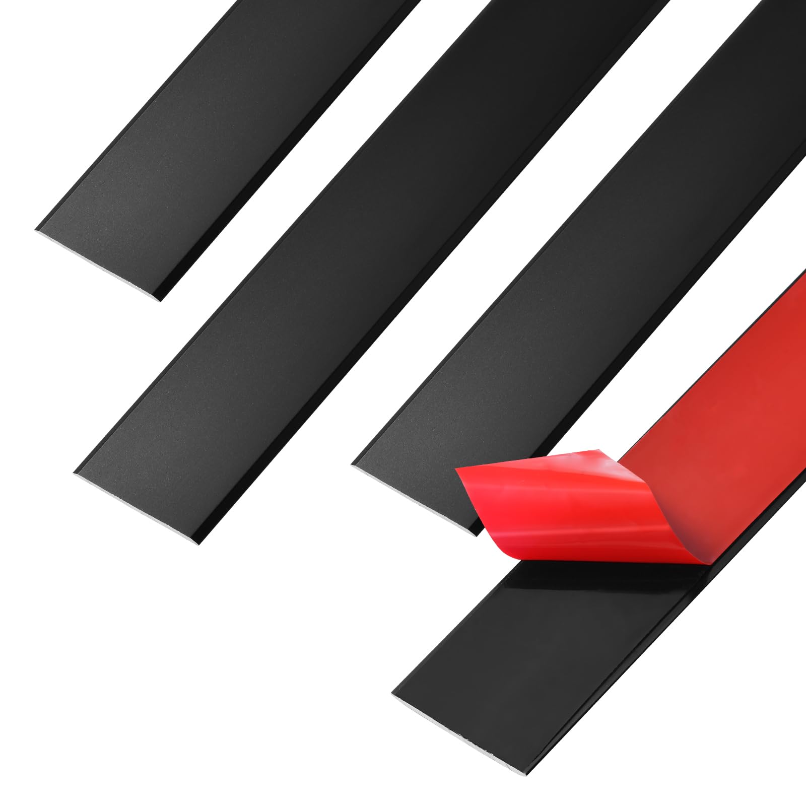 4PCS Aluminum Flat Floor Transition Strip Self Adhesive,Door Threshold Strip,Metal Edge Molding Trim for Laminate Wood Tile Vinyl, Doorways Divider for Joining Flooring Gaps (5CM x 0.9m,Black) — image 1