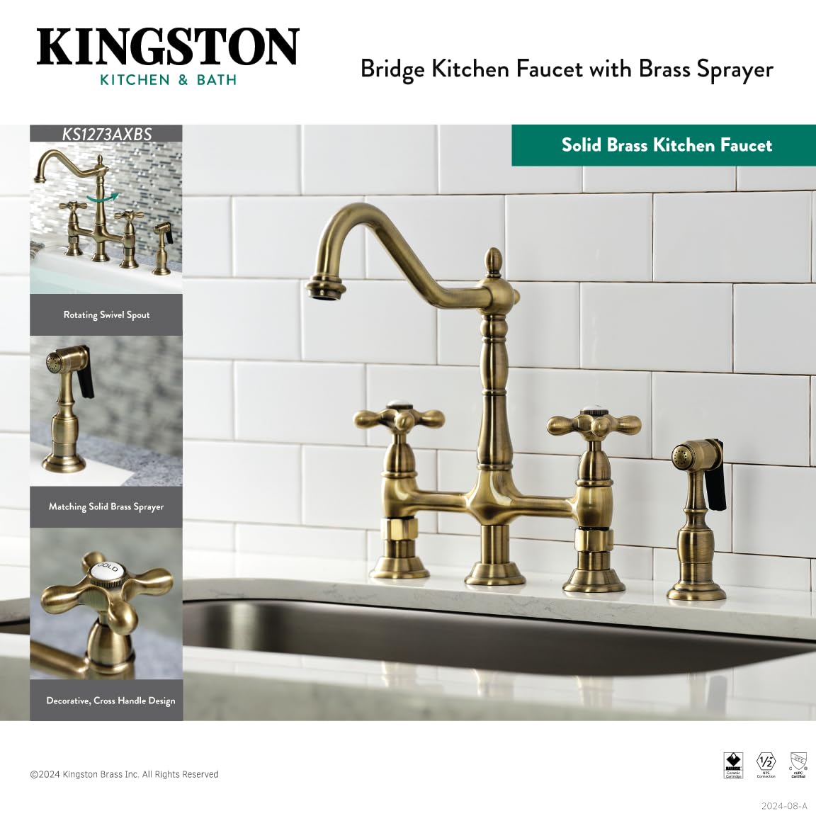 Kingston Brass KS1271AXBS Heritage Kitchen Faucet with Brass