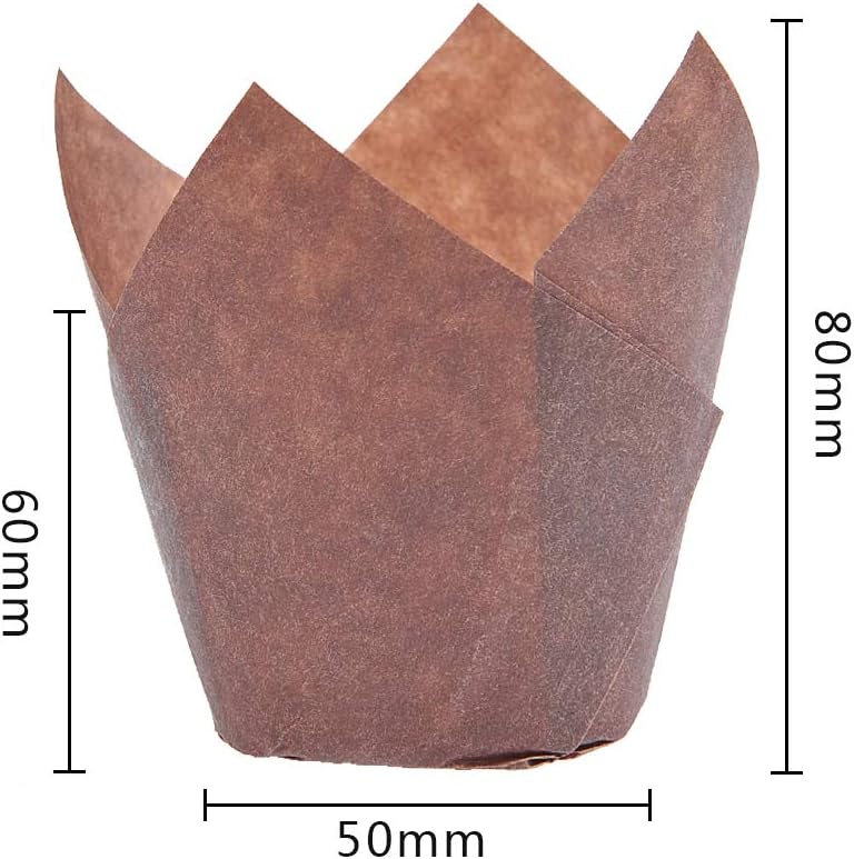 ATPWONZ 200pcs Tulip Style Baking Cups Muffin Cupcake Liner Unbleached Brown Baking Paper Cups for Parties Weddings Anniversaries