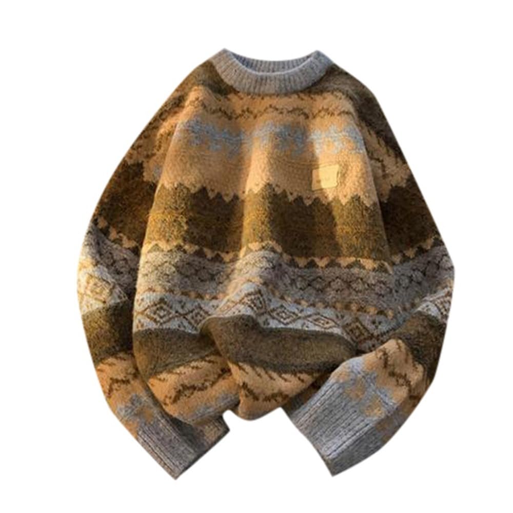 OCUH Grandpa Sweater Striped Sweater Women Ribbed Knit Jumper Top Knit Sweater Vintage Pullover Sweater