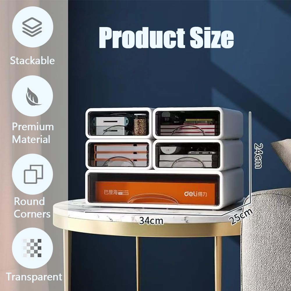 Organizer da scrivania a 5 ripiani, impilabile, bianco, con 5 cassetti, in plastica, per la collezione della casa, il trucco, forniture per ufficio