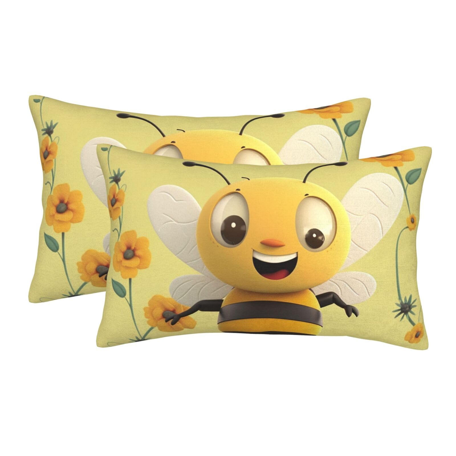 2 Pack Standard Size Pillow Cases for Hair and Skin Soft Breathable Pillow Case Covers with Hidden Zipper Happy bee Pillowcase 20"x30" Pillow Cover for Sleeping Gift