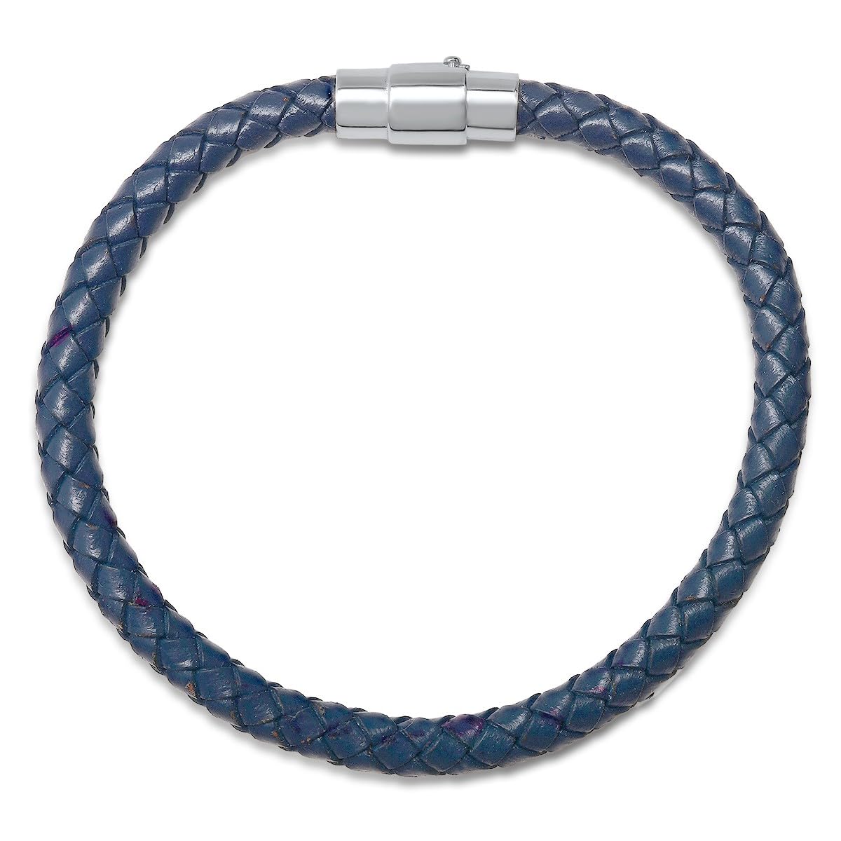 Amazon Essentials Men's Genuine Blue Leather Sterling Silver Bracelet