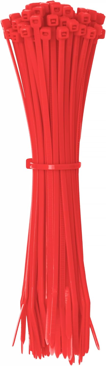 ERKO Red Plastic Cable Ties 200 x 3.6 mm, Pack of 100, for Decoration, Organization, Craft Projects and Cable Management, for Indoor and Outdoor Use