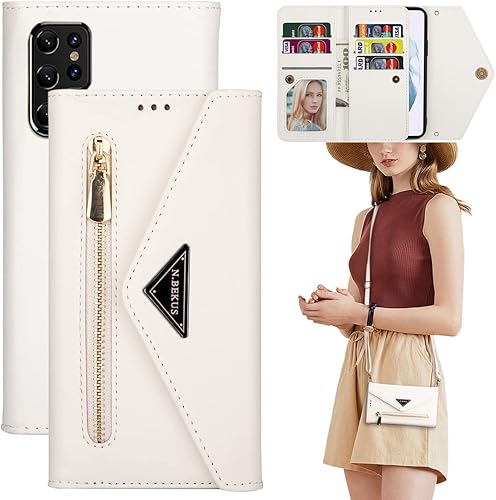 Funda cruzada para Samsung Galaxy S22 Ultra (no S22) con soporte para tarjetas, funda de cartera con cordón ajustable para Samsung Galaxy S22 Ultra,