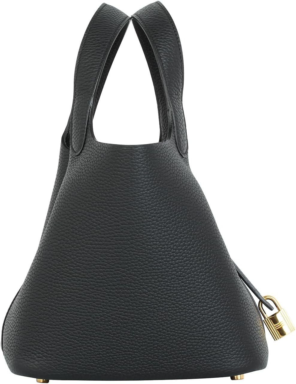 Genuine Leather Bucket Bag for Women Handheld tote bag with metal clasp, bohemian-style market tote bag - Image 3