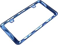 Vista 4 de 2 piezas marcos de matrícula Creathome 3D con patrón de ondas rizadas de color azul brillante de aleación de zinc puro