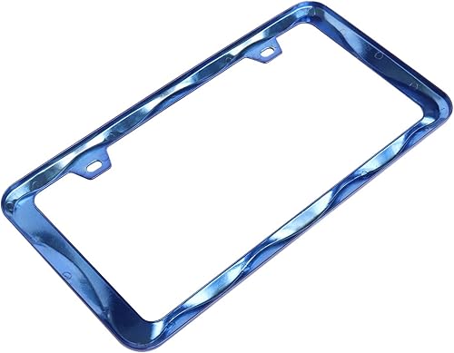 Miniatura 4 de 2 piezas marcos de matrícula Creathome 3D con patrón de ondas rizadas de color azul brillante de aleación de zinc puro