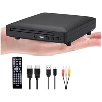 Blu-ray Player, Mini HD DVD Player, HDMI and RCA Cable, 1080p Portable Blu-ray Player, Built-in PAL/NTSC in All Regions, USB 2.0 Home CD Player, Breakpoint Memory, Laser Disk Player, HDR