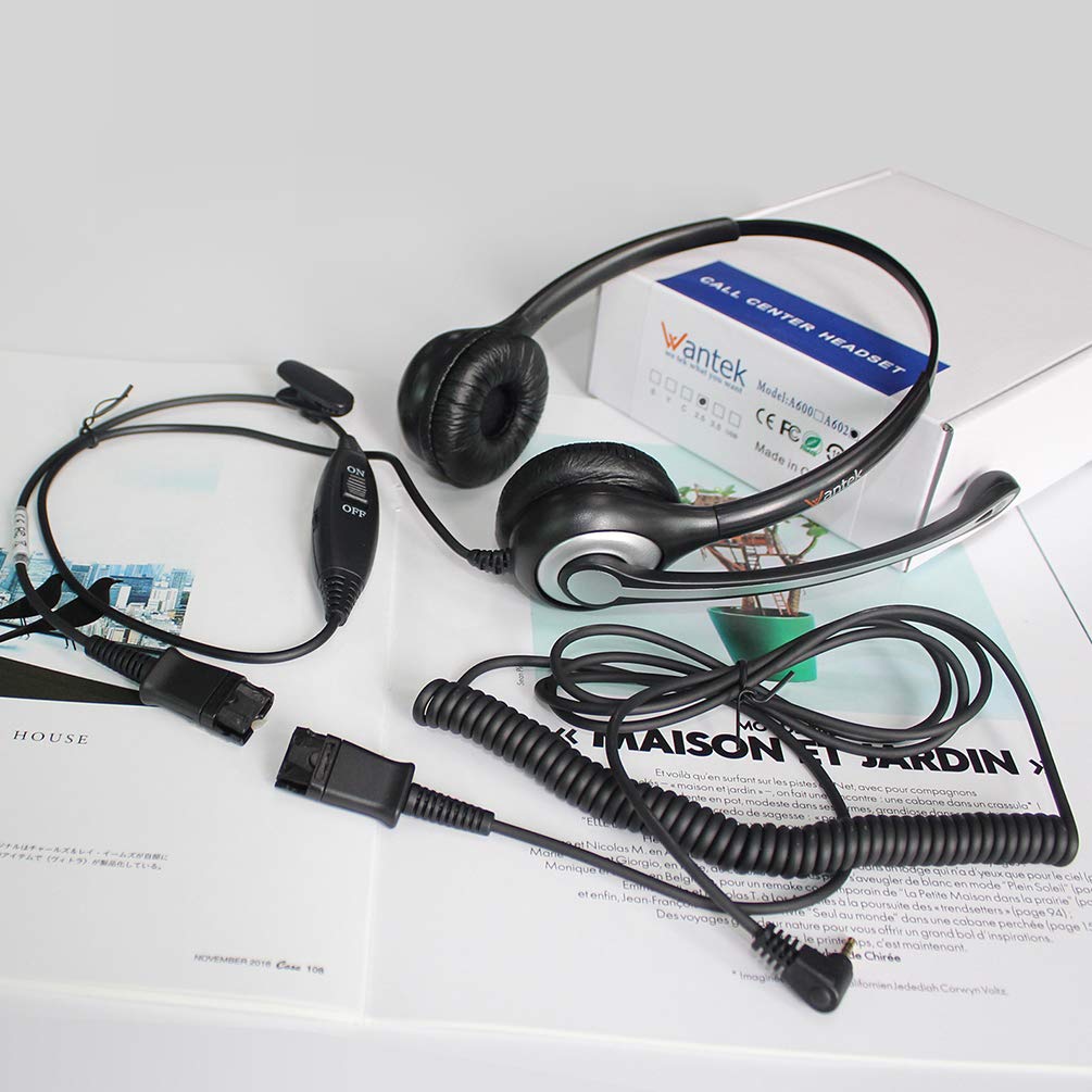 WANTEK Casque de téléphone sans fil avec micro antibruit Fiche jack de 2,5 mm Pour téléphone fixe Gigaset C430 C610 S850 Panasonic Cisco DECT Téléphones HomeOffice Dual QD Y602QJ25.