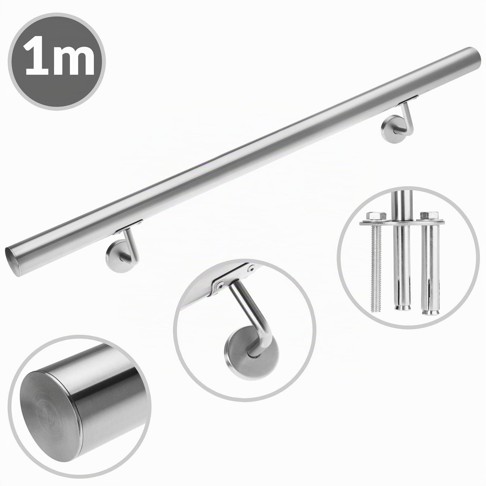 Monzana Pasamanos de Acero Inoxidable Barandilla de Pared para Escalera 100cm Soporte Pared Interior Exterior