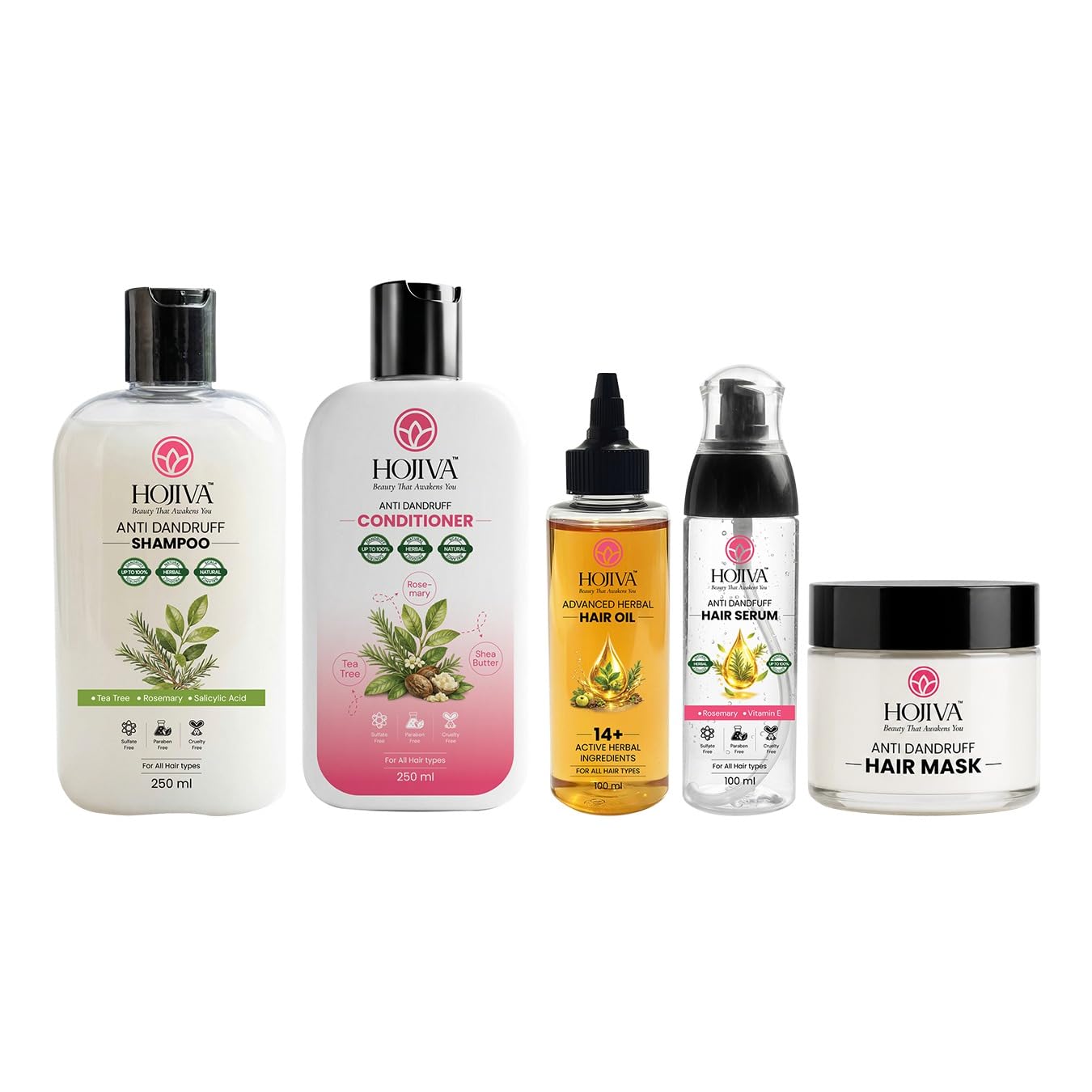 Anti Dandruff Hair Care Kit | Shampoo 250ml + Conditioner 250ml + Hair Oil 100ml + Hair Serum 100ml + Hair Mask 100g-image-28