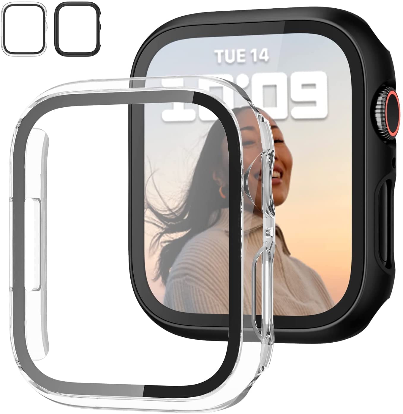 FayYang Apple Watch Case Series 7 41mm, 2colors All-Around Hard PC Anti-Scratch Bumper Case with Steel Glass Screen Protective Cover Compatible for iWatch Series 7 41mm, Black+Clear