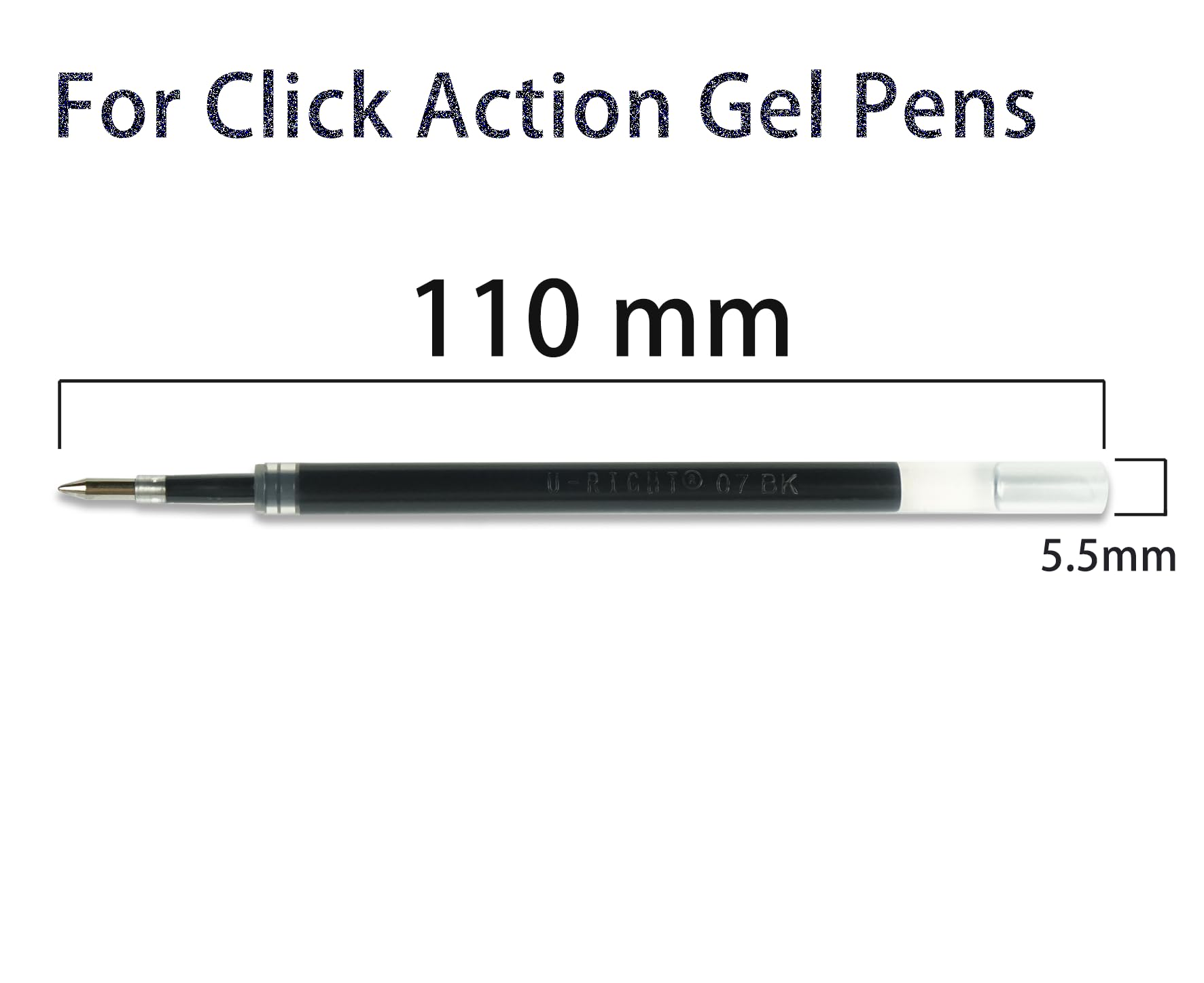 24 Pcs Retractable Black Gel Ink Refills, 0.7 mm Point Black Ink
