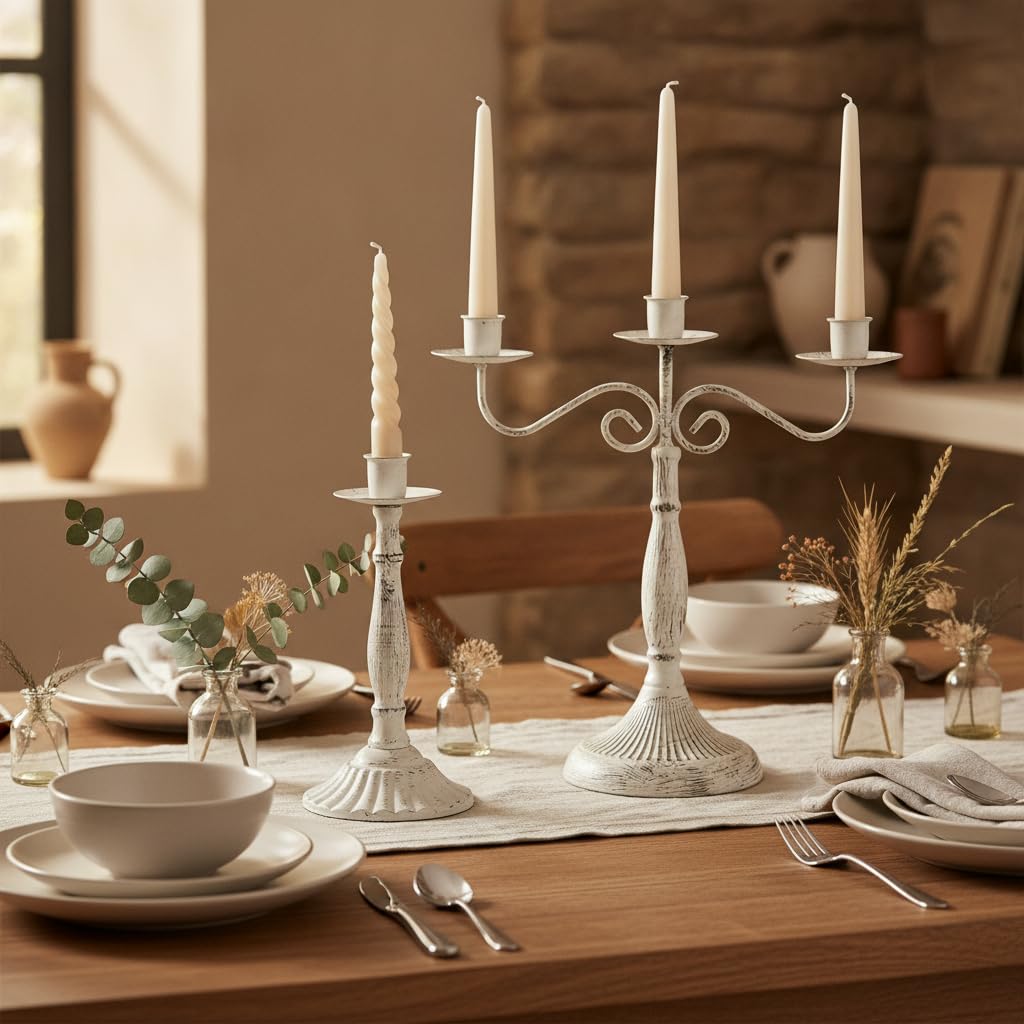 Portacandele Retrò in Ferro, Candelabro 3 teste + 4 candele