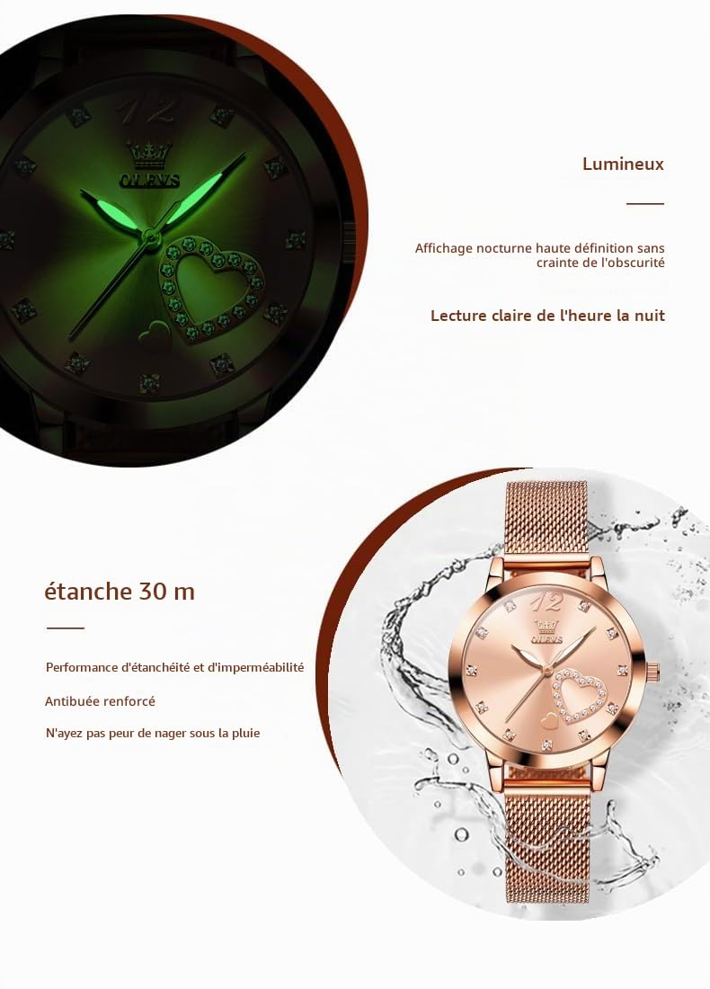 OLEVS Femmes Montres Luxe Or Rose Femmes Ultra - Mince Montre légère en Acier Inoxydable Mesh Montre - Bracelet élégant étanche pour Femmes avec Bracelet réglable