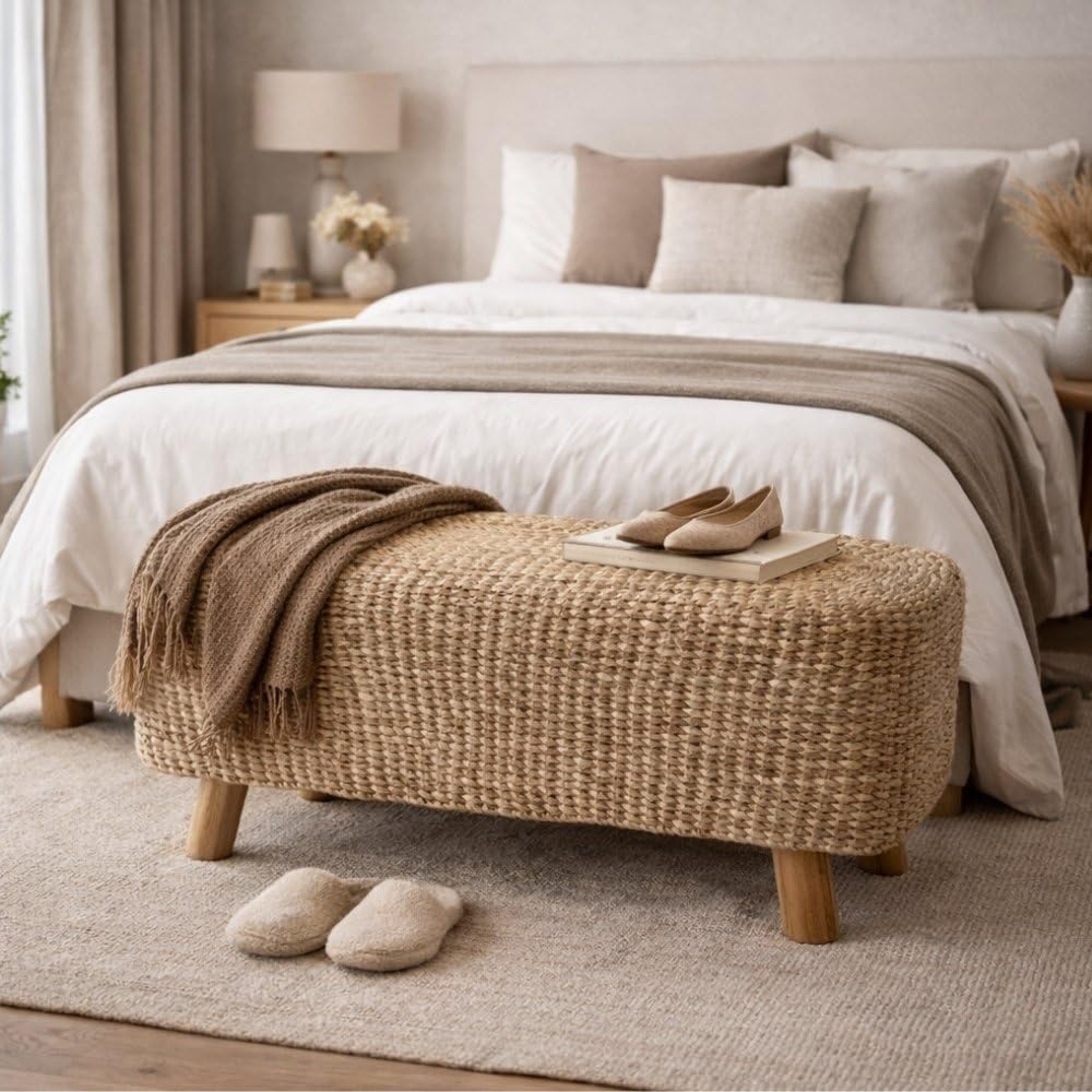 Wasserhyazinth Teakholz Sitzbank Amsterdam 80cm Natural Unikat massiv Bank