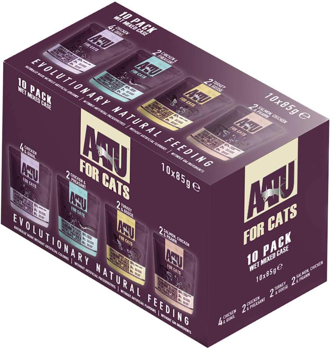 AATU 97/3 Complete Wet Cat Food, Multi Pack (10x85g) - Grain Free Recipe, No Artificial Ingredients, Easy Tear Pouches