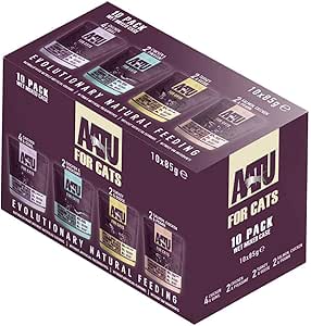 AATU 97/3 Complete Wet Cat Food, Multi Pack (10x85g) - Grain Free Recipe, No Artificial Ingredients, Easy Tear Pouches