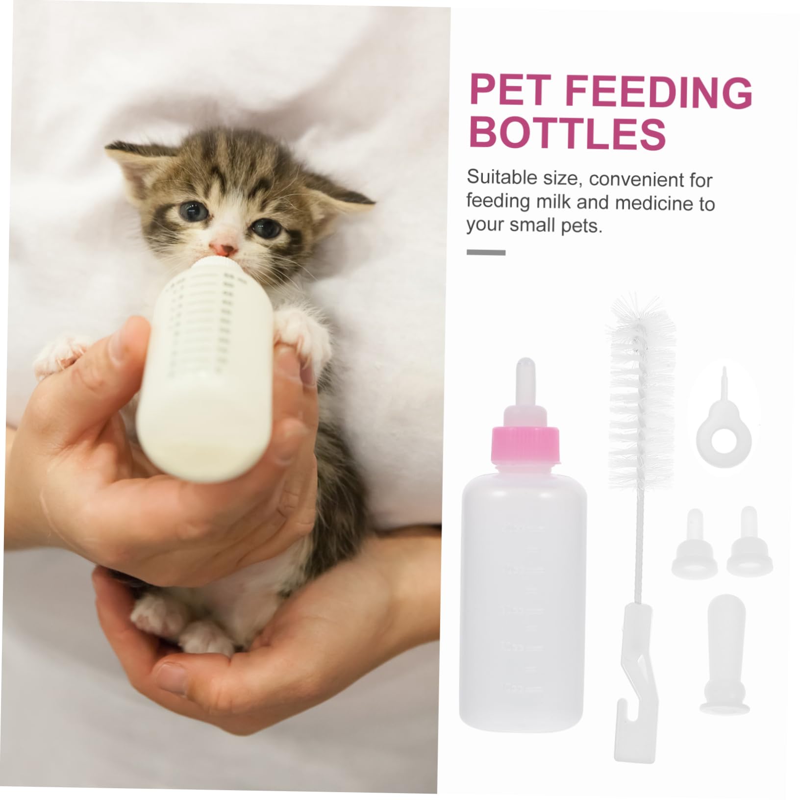 SUPVOX Cat Milk Bottle Set for Newborn Pets 6pcs Small Pet Feeding Bottles Silicone Nipple